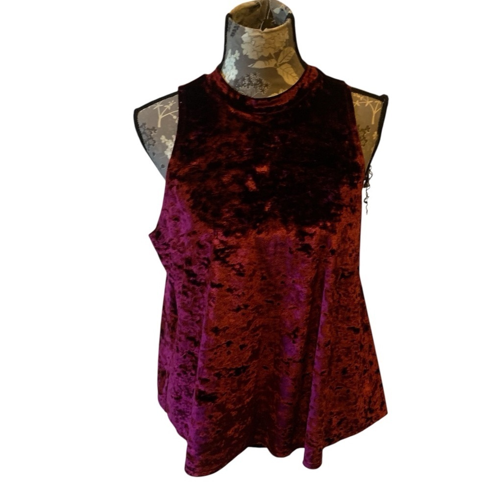 ARIZONA Burgundy Velour Mock Neck Sleeveless Blouse size XL